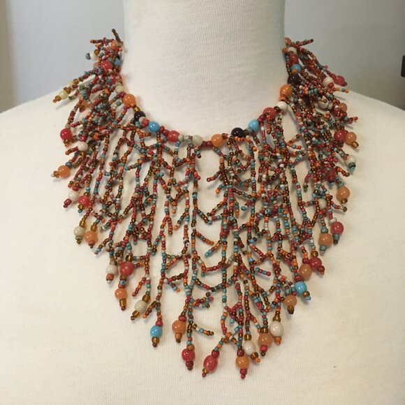 Coral Reef Inspired Beadwork Necklace Made in Italy - Picture 3 of 10